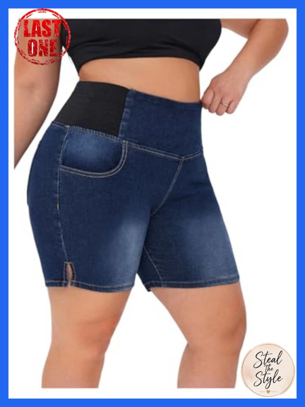 Plus Size High Waisted Stretchy Denim Shorts with Tummy Control and Pockets